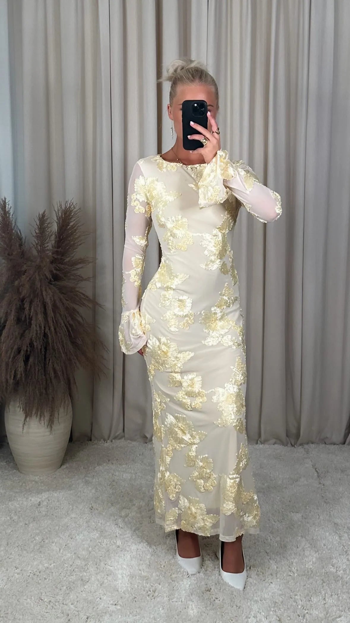 Daniela Floral Embossed Long Sleeve Bodycon Maxi Dress