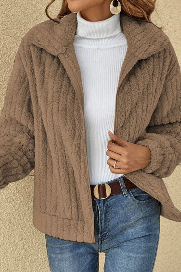 Women's Cozy Plush Lapel Teddy Bear Jacket