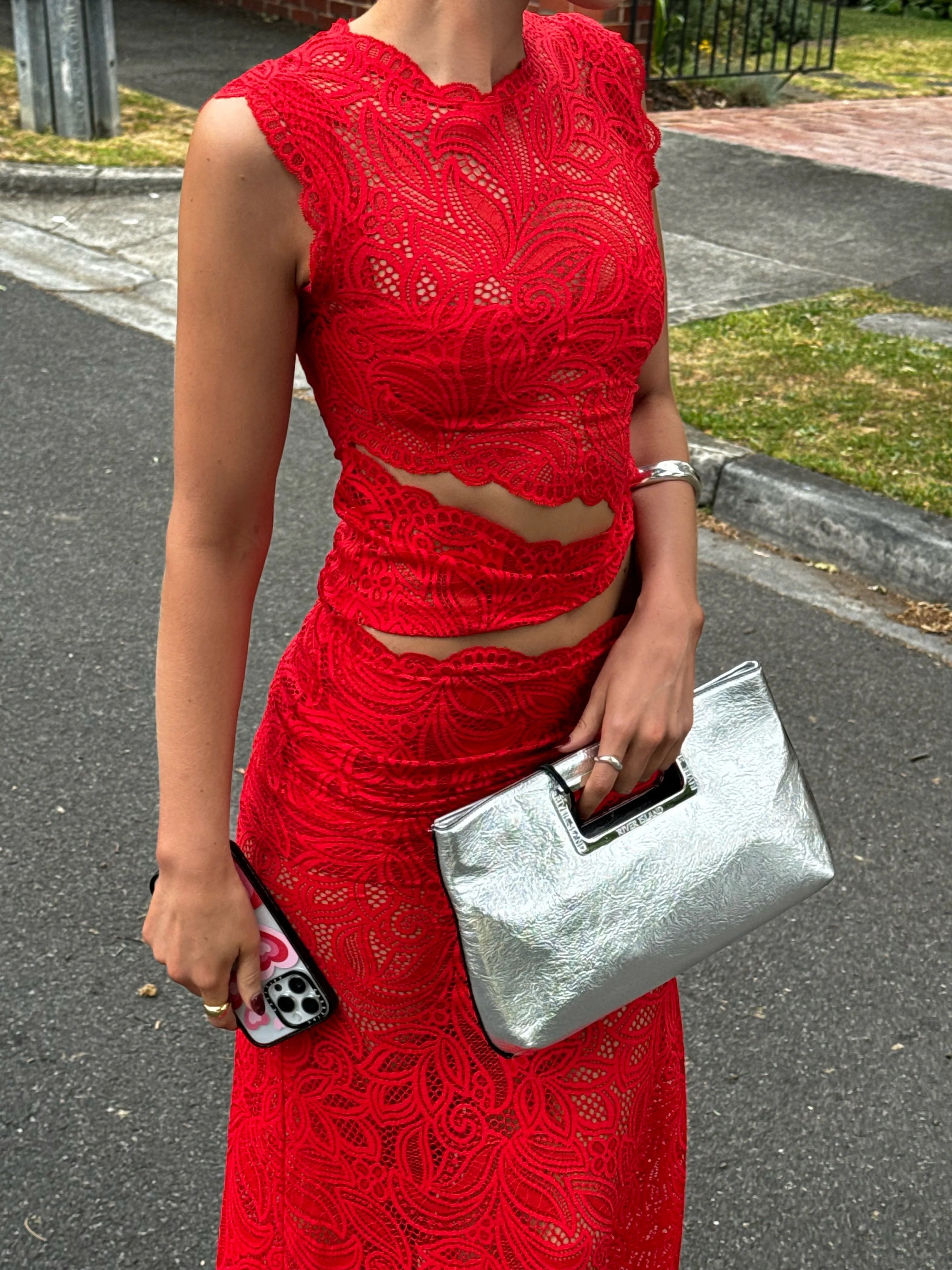 Rocelle Lace Duo Set: Bold Crop Top & Maxi Skirt