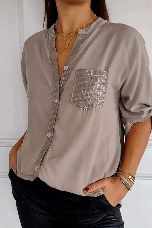 Casual loose sequin patchwork shirt