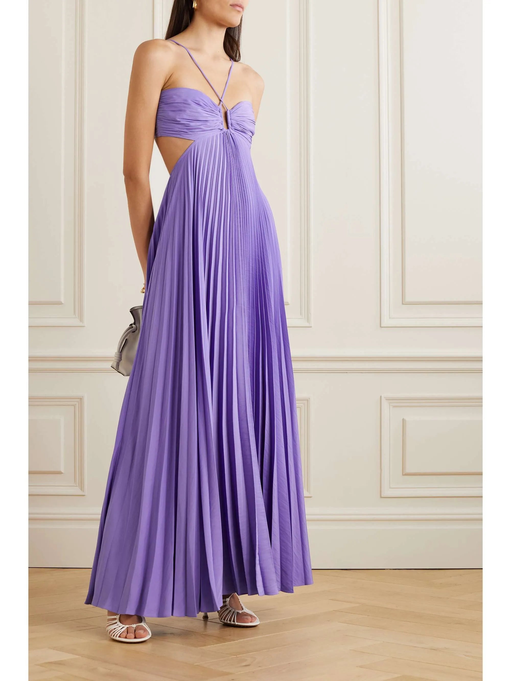 Cut-Out Back Tie Halter Plisse Maxi Dress