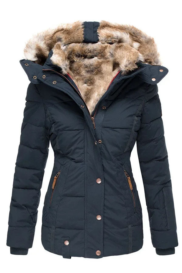 Women's Winter Warm Hair Collar Zipper Hooded Jacket