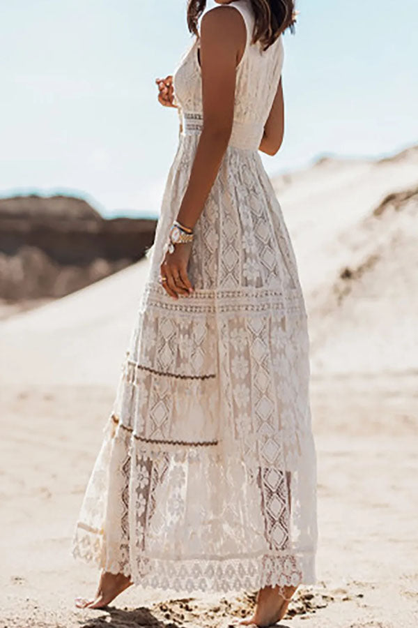 2024 women's lace stitching sleeveless dress
