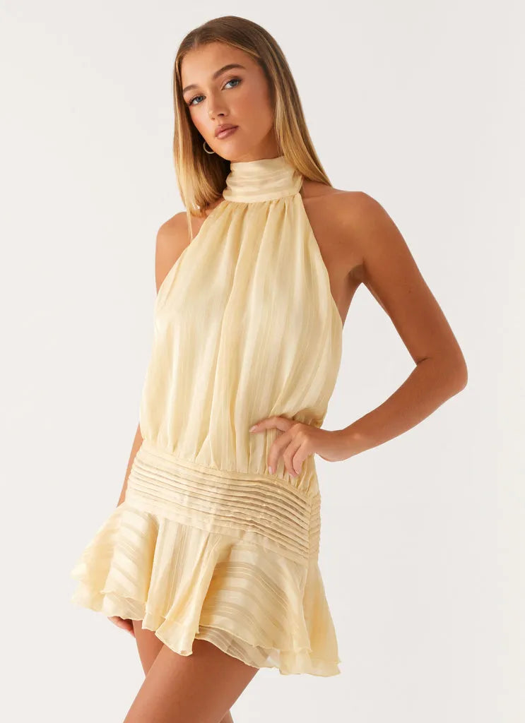 Willow Chiffon Mini Dress with Beaded Waist