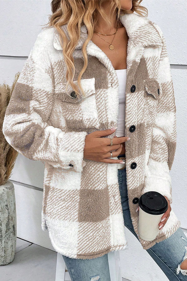 Plaid Pattern Buttoned Warm Jacket