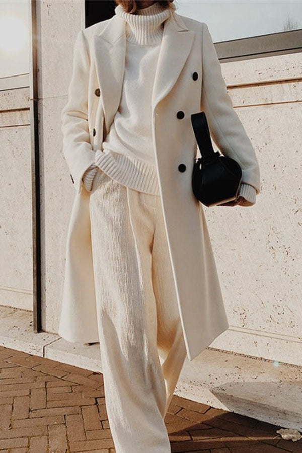 White Oversize Double Breasted Pea Long Coat