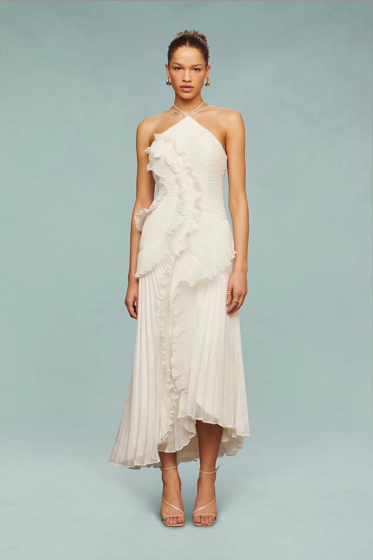 Romantic Dusty Lilac Maxi Dress - Sustainable Polyester with Lily Pad Pleating