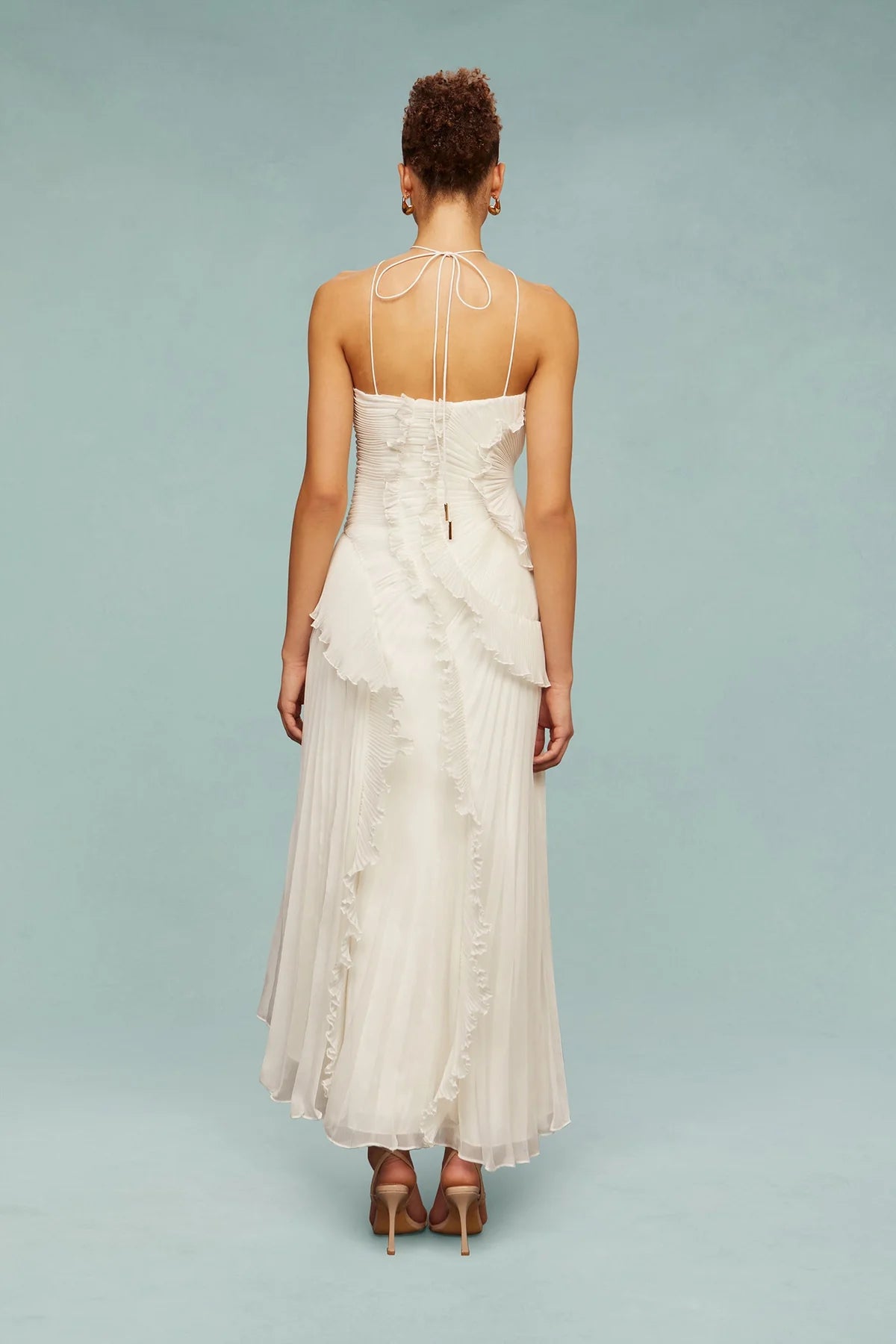 Romantic Dusty Lilac Maxi Dress - Sustainable Polyester with Lily Pad Pleating