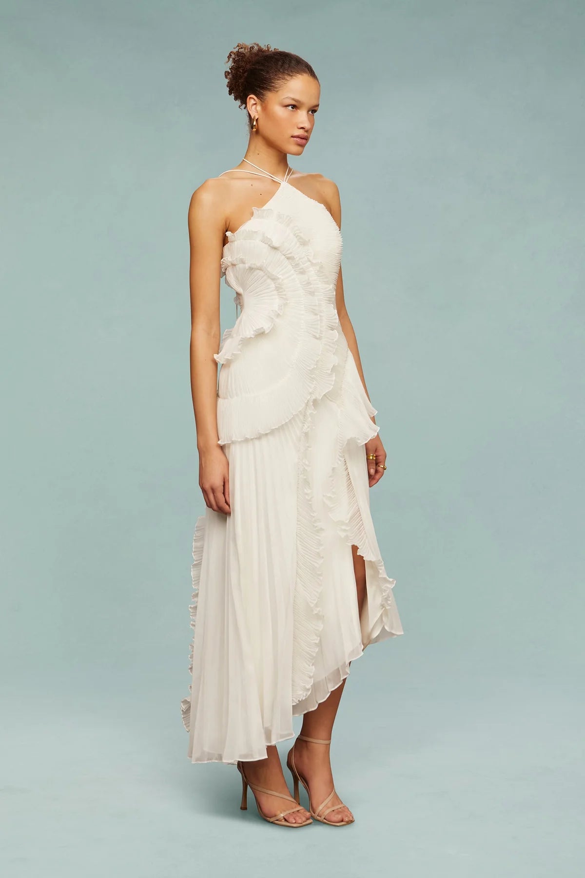 Romantic Dusty Lilac Maxi Dress - Sustainable Polyester with Lily Pad Pleating