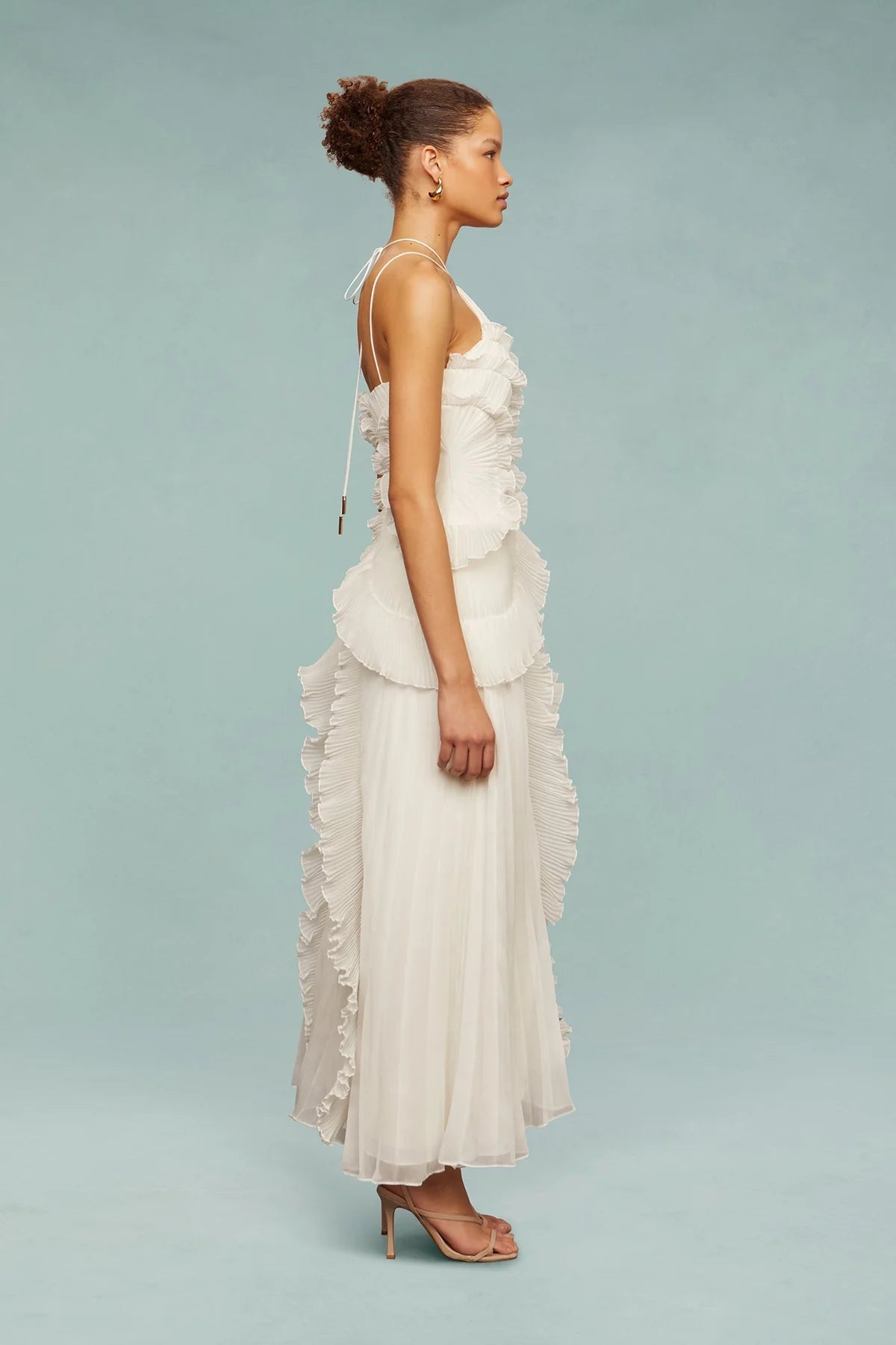 Romantic Dusty Lilac Maxi Dress - Sustainable Polyester with Lily Pad Pleating