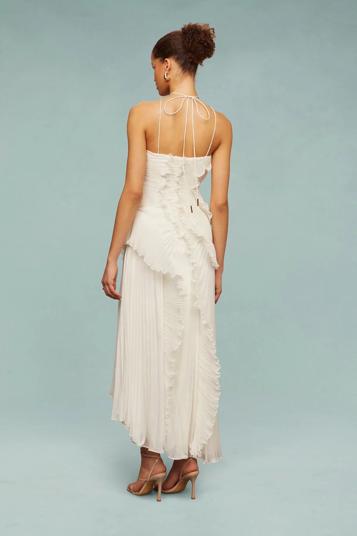 Romantic Dusty Lilac Maxi Dress - Sustainable Polyester with Lily Pad Pleating