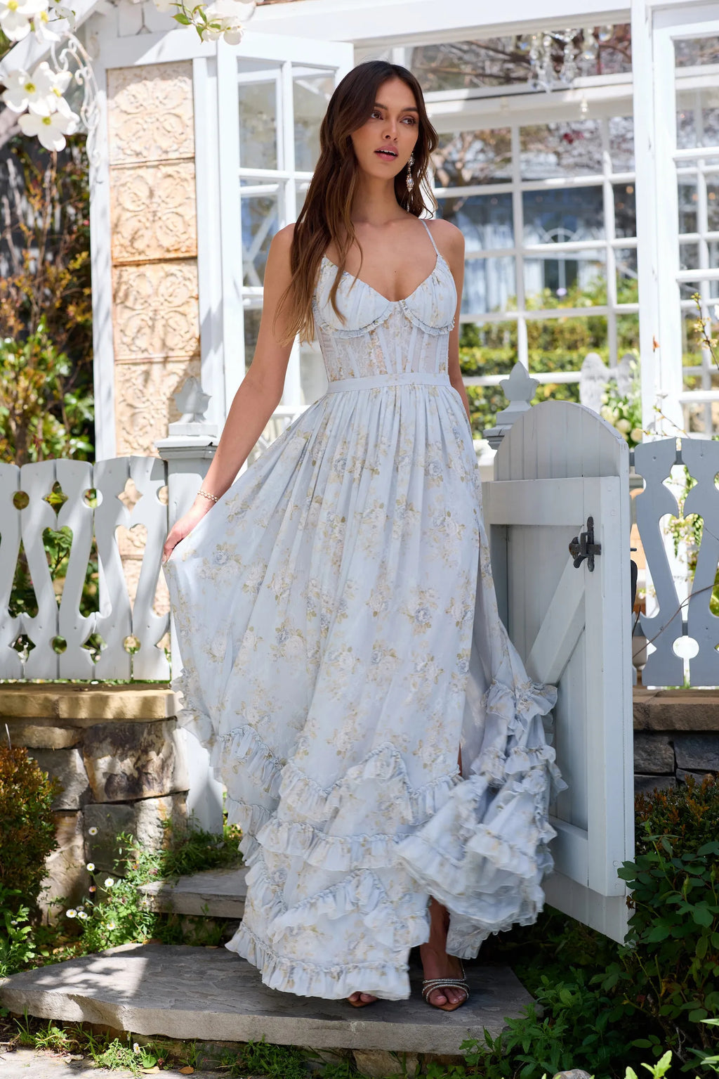 Victorian Roses Corset Gown | Chiffon & Lace | Back Bow