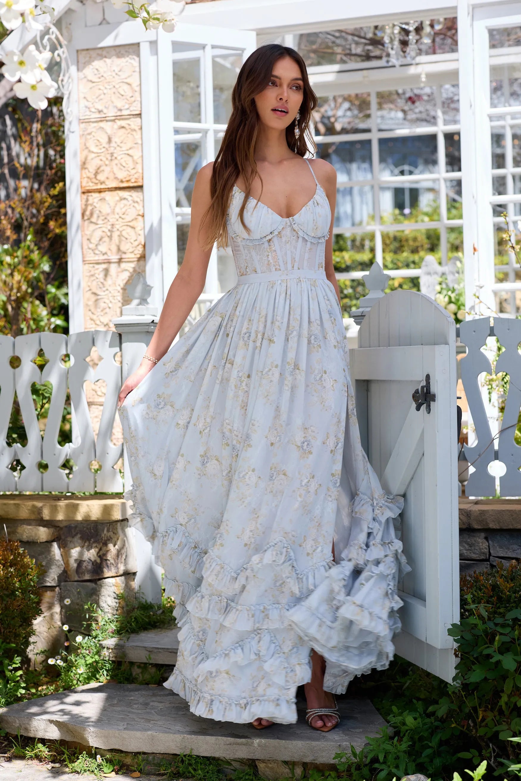 Victorian Roses Corset Gown | Chiffon & Lace | Back Bow