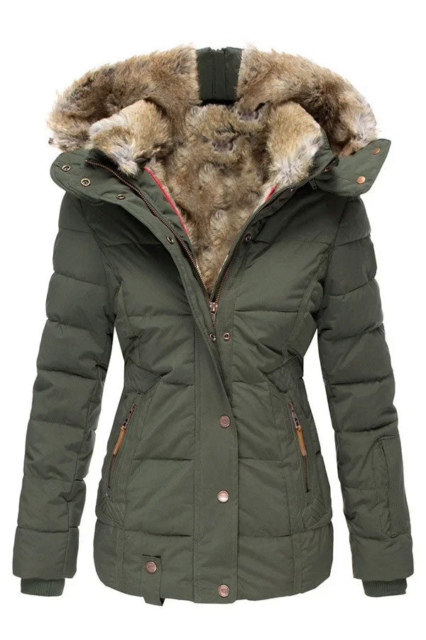 Women's Winter Warm Hair Collar Zipper Hooded Jacket