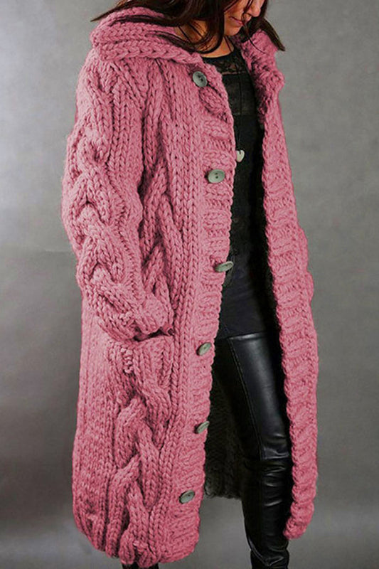 Thickened warm crochet long coat with pocket