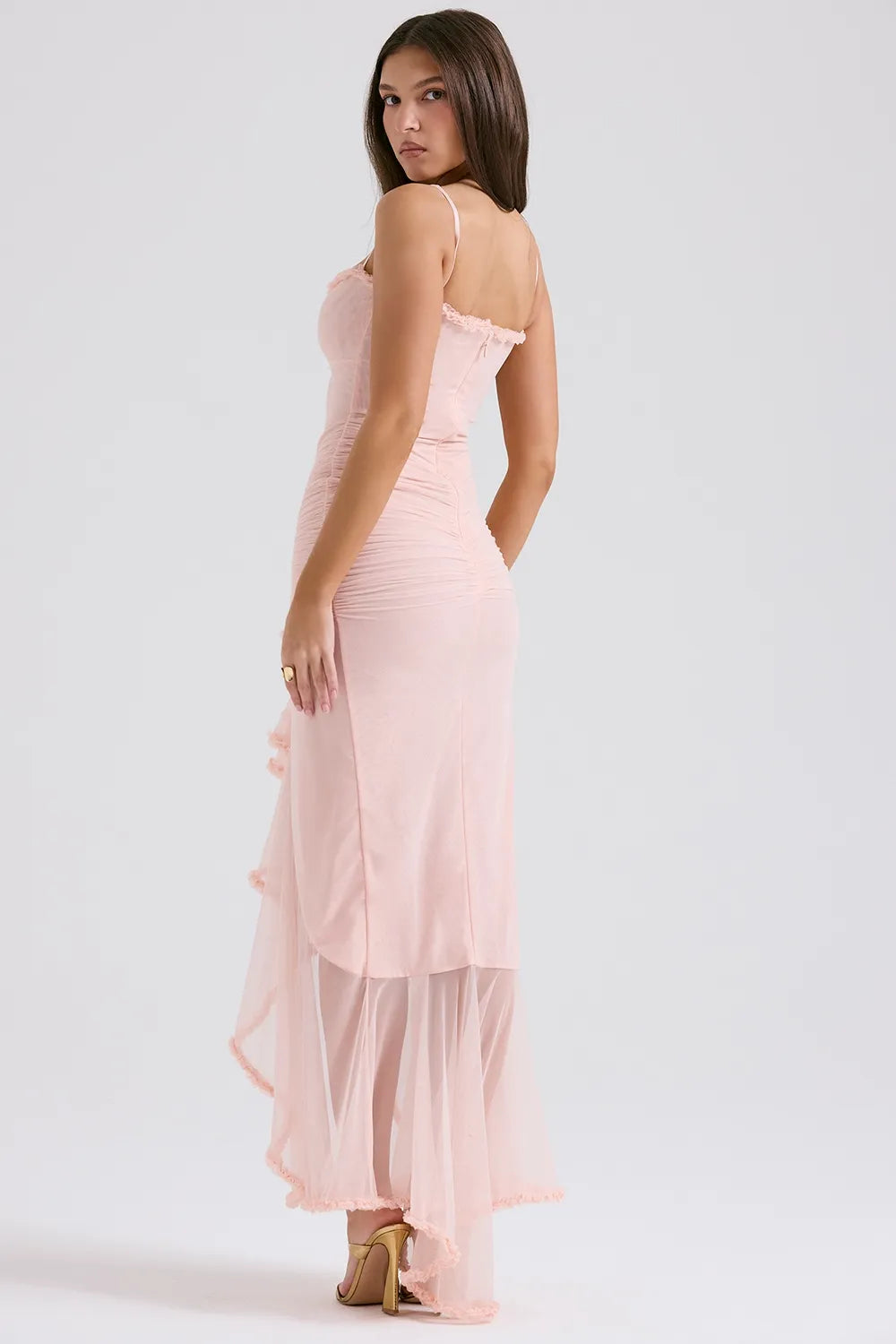 Statement Cutout Midriff Ruffle Front Gown