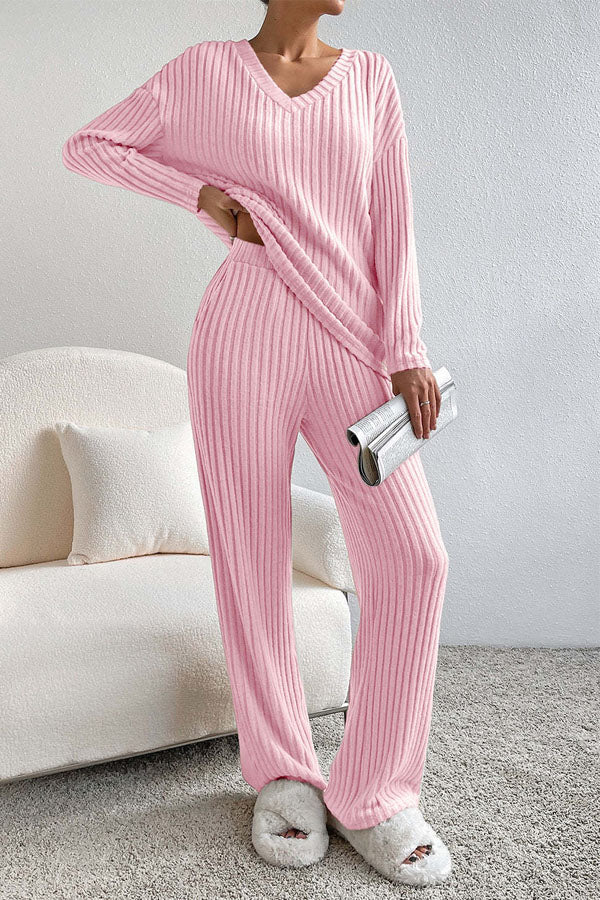 V-Neck Long Sleeve Loungewear Set
