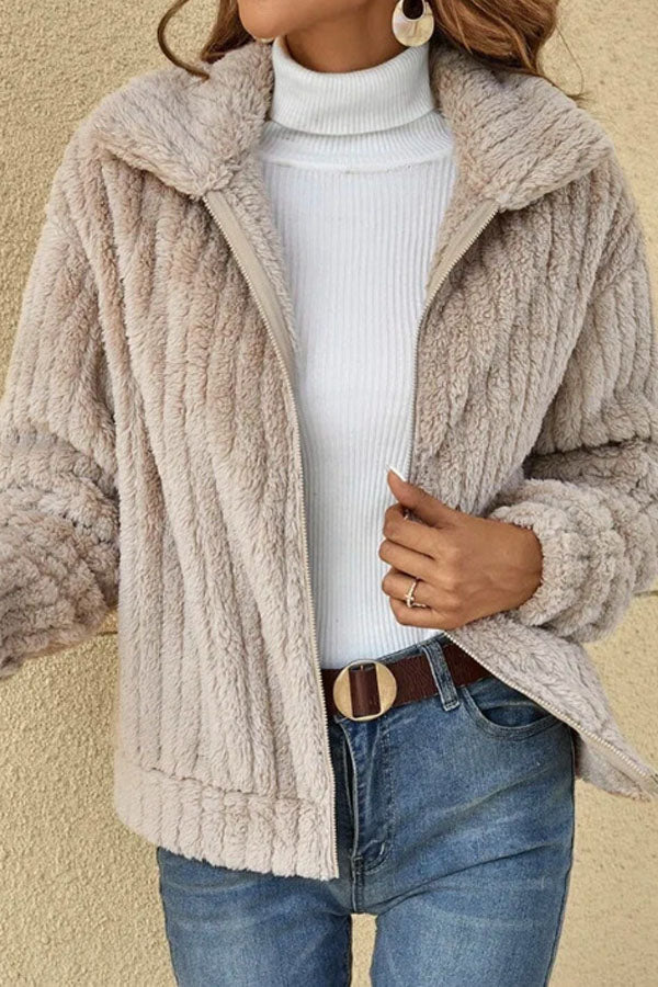 Women's Cozy Plush Lapel Teddy Bear Jacket