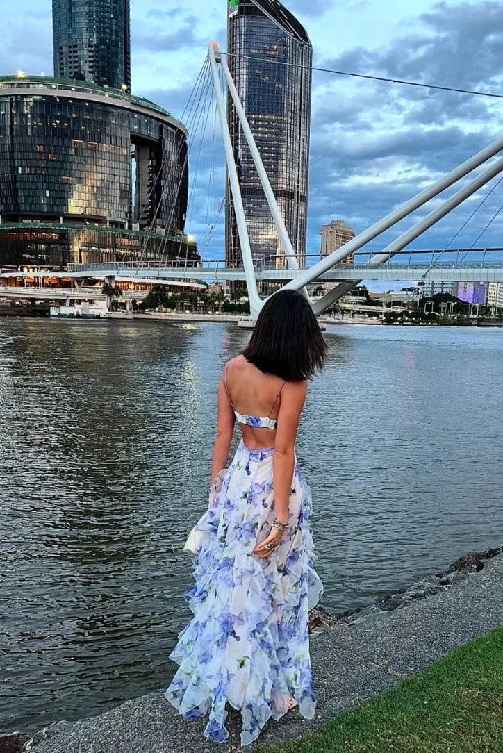 Ethereal Blue & Lilac Floral Gown