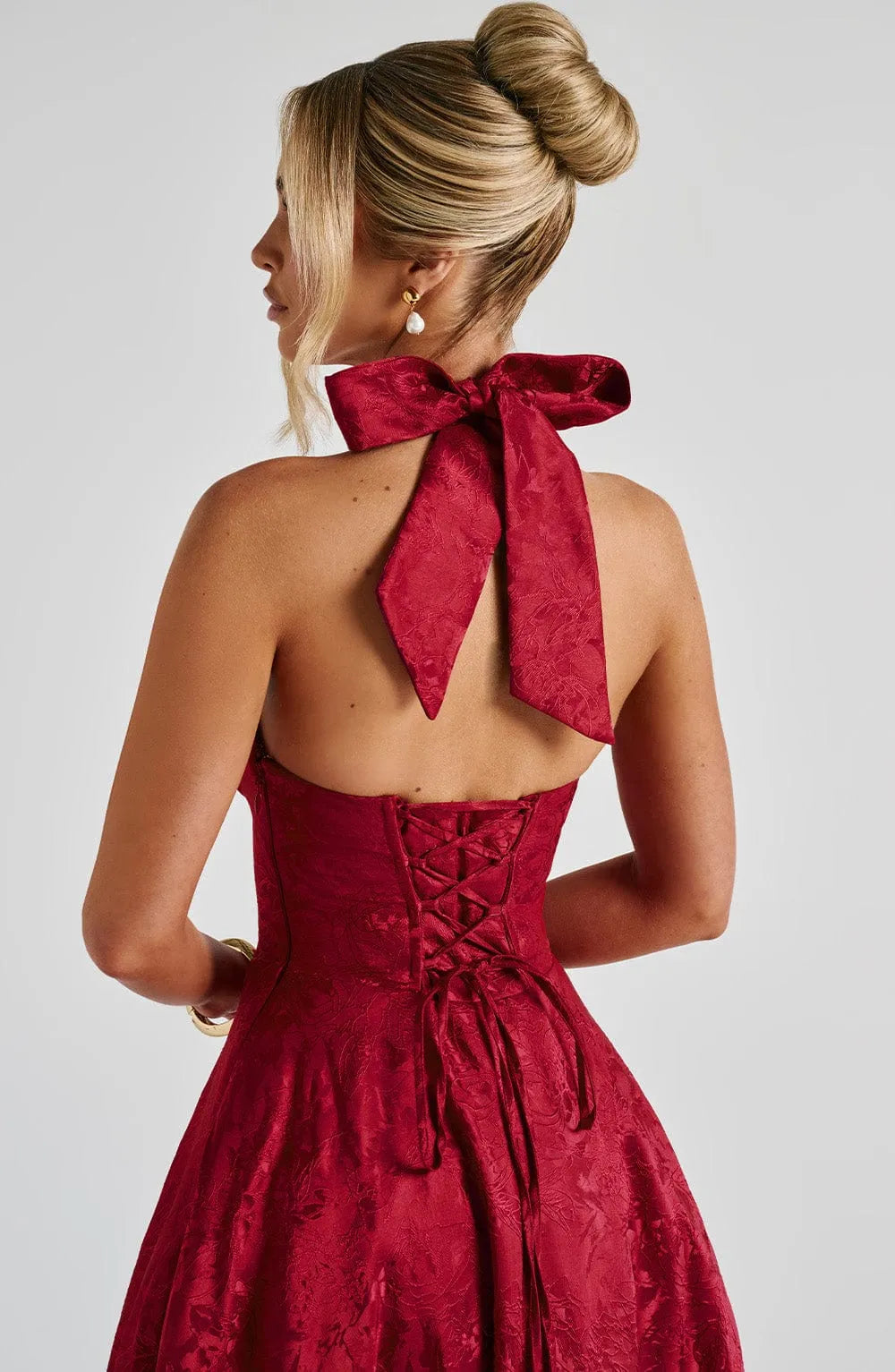 Floral Jacquard Halter Neck Midi Dress