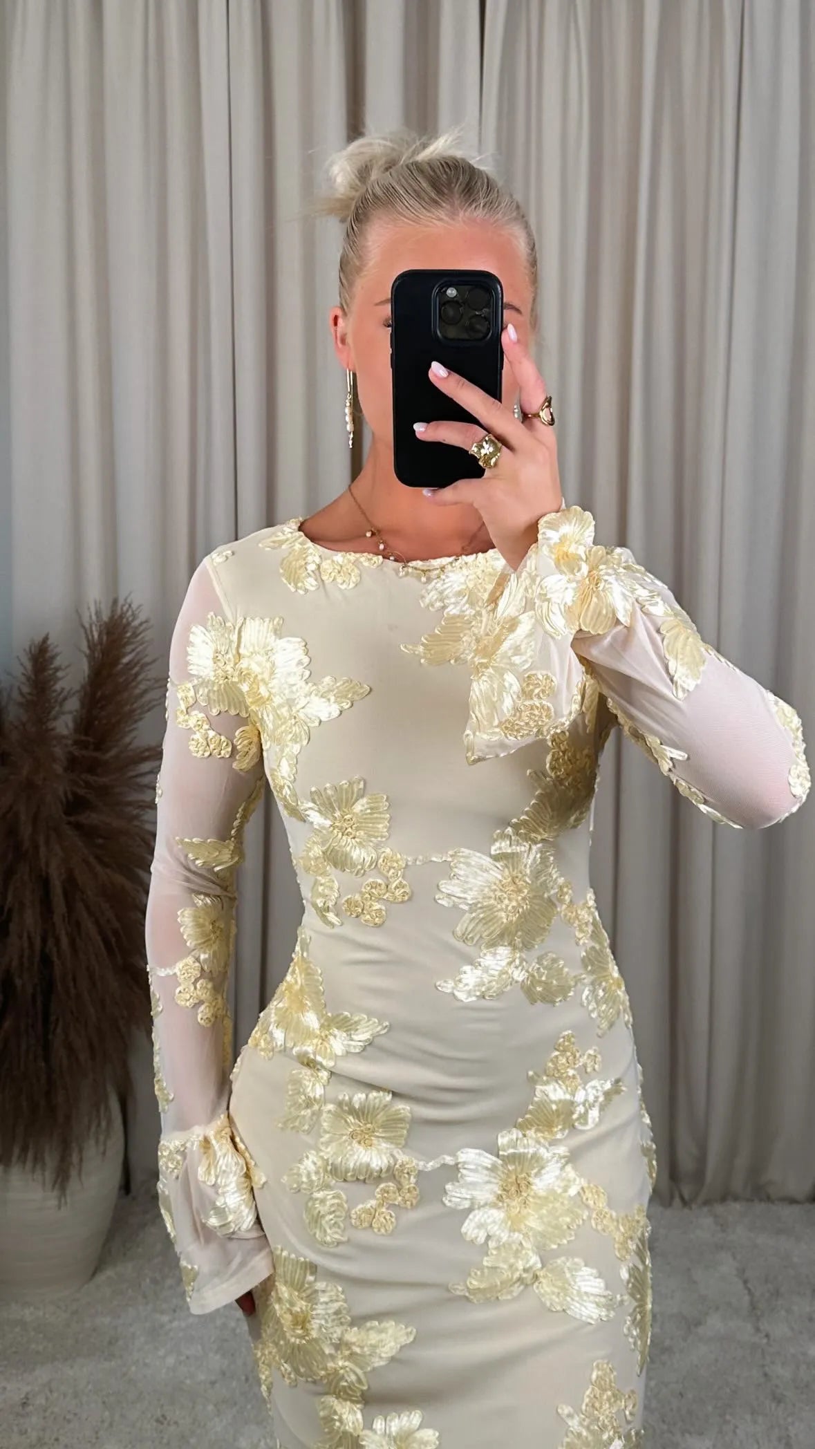 Daniela Floral Embossed Long Sleeve Bodycon Maxi Dress