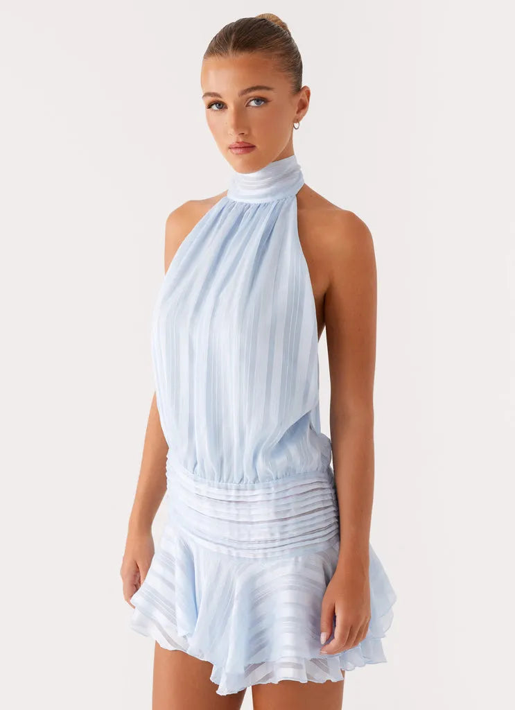 Willow Chiffon Mini Dress with Beaded Waist