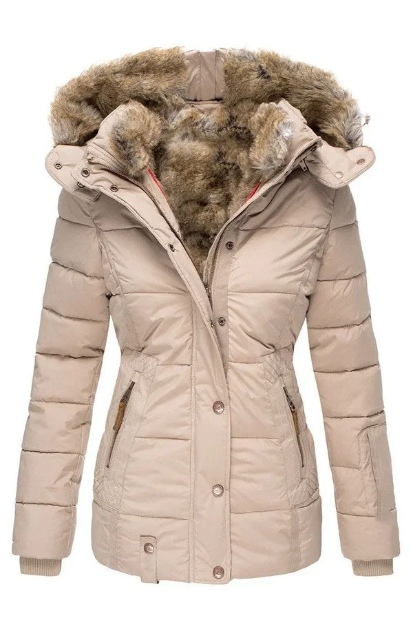 Women's Winter Warm Hair Collar Zipper Hooded Jacket