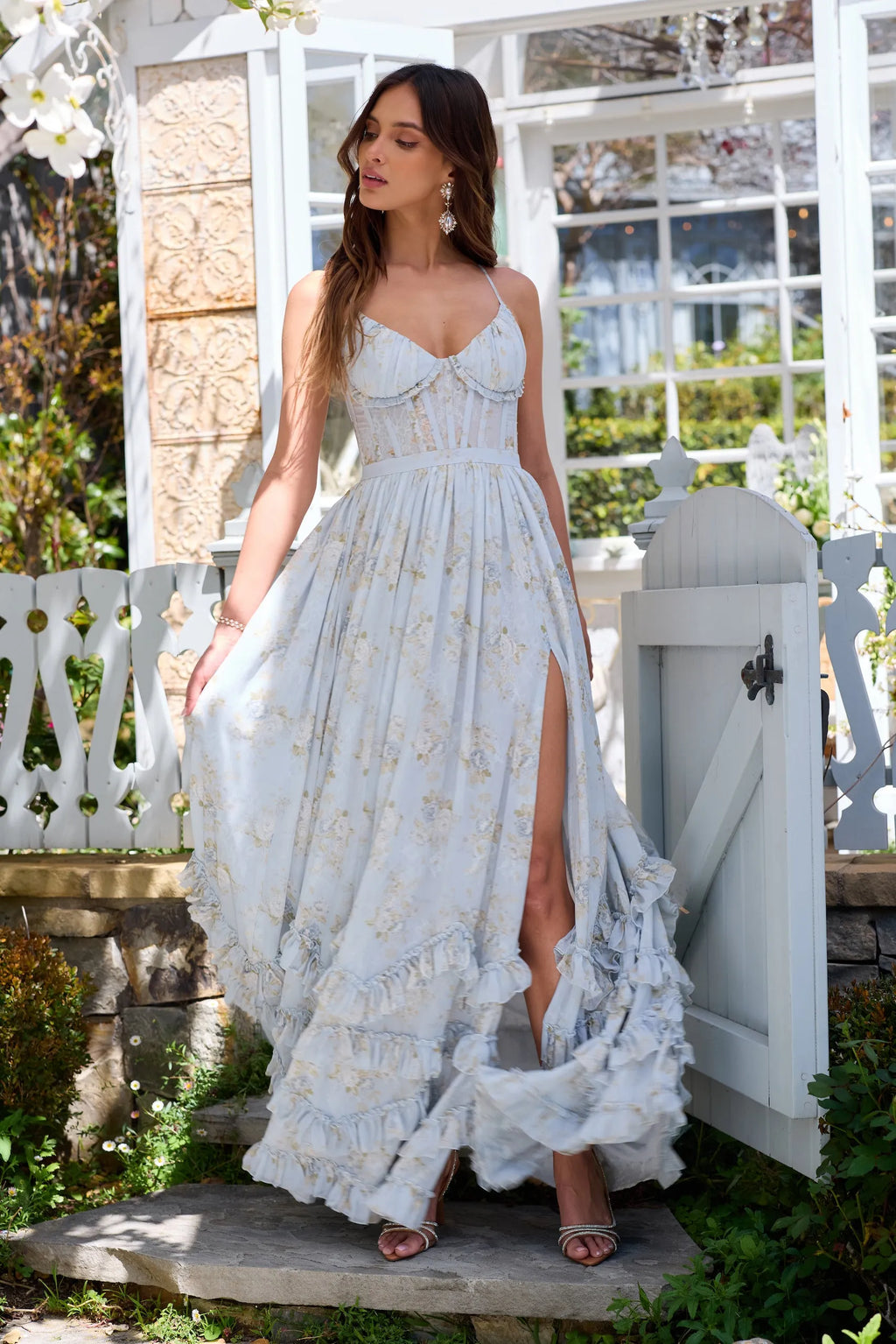 Victorian Roses Corset Gown | Chiffon & Lace | Back Bow
