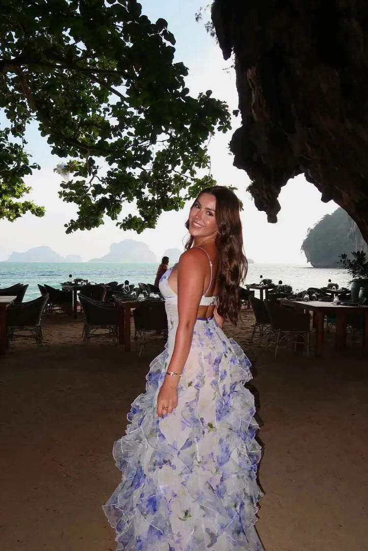 Ethereal Blue & Lilac Floral Gown