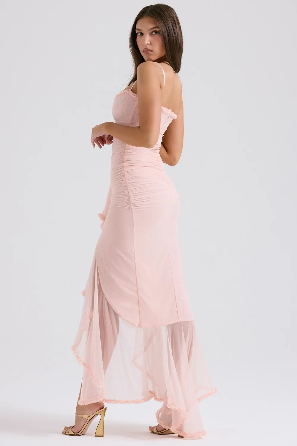 Statement Cutout Midriff Ruffle Front Gown