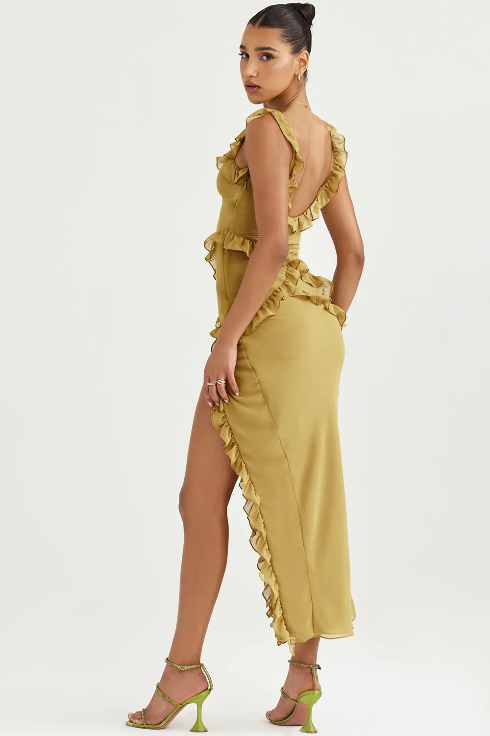Tropical Ruffle Plunge Maxi Dress