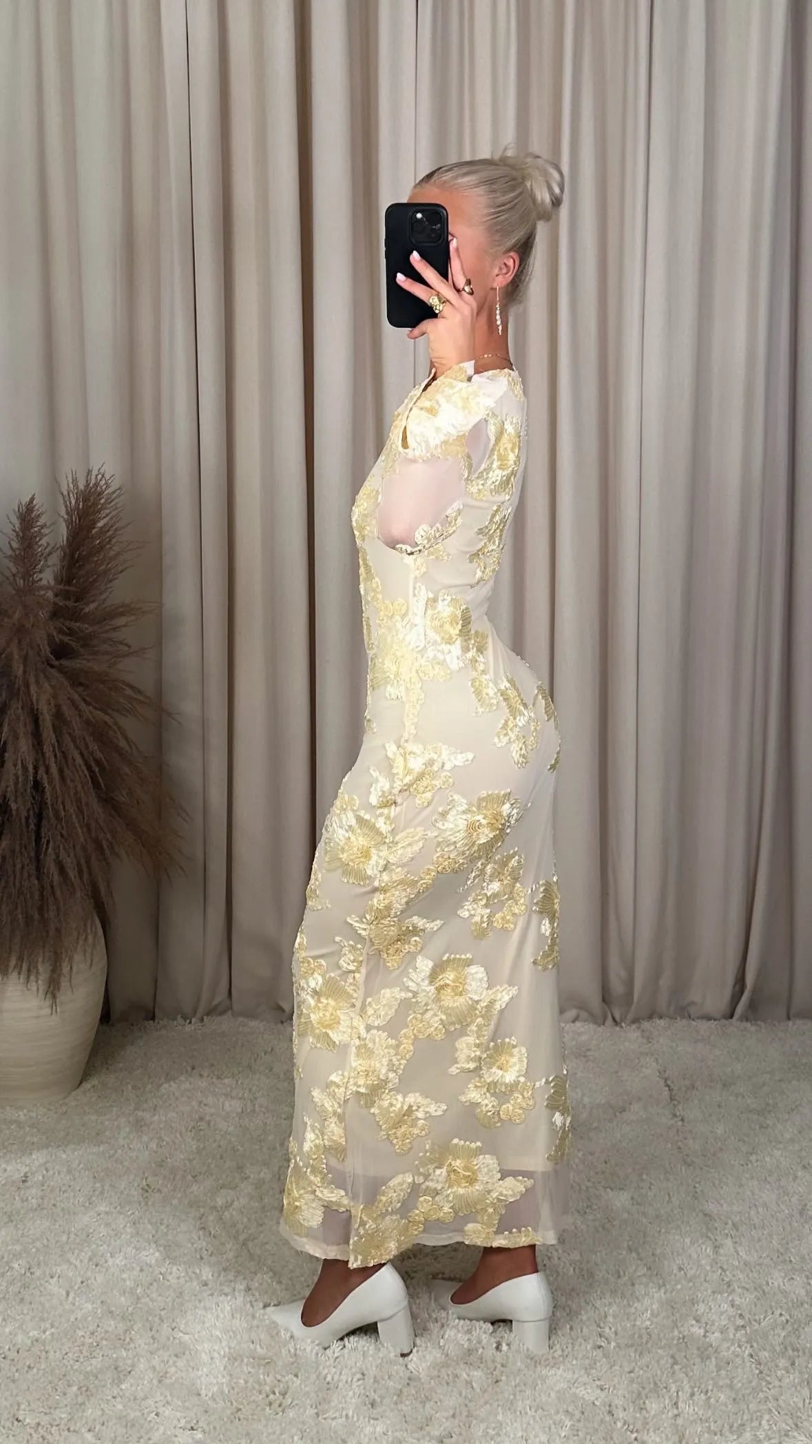 Daniela Floral Embossed Long Sleeve Bodycon Maxi Dress
