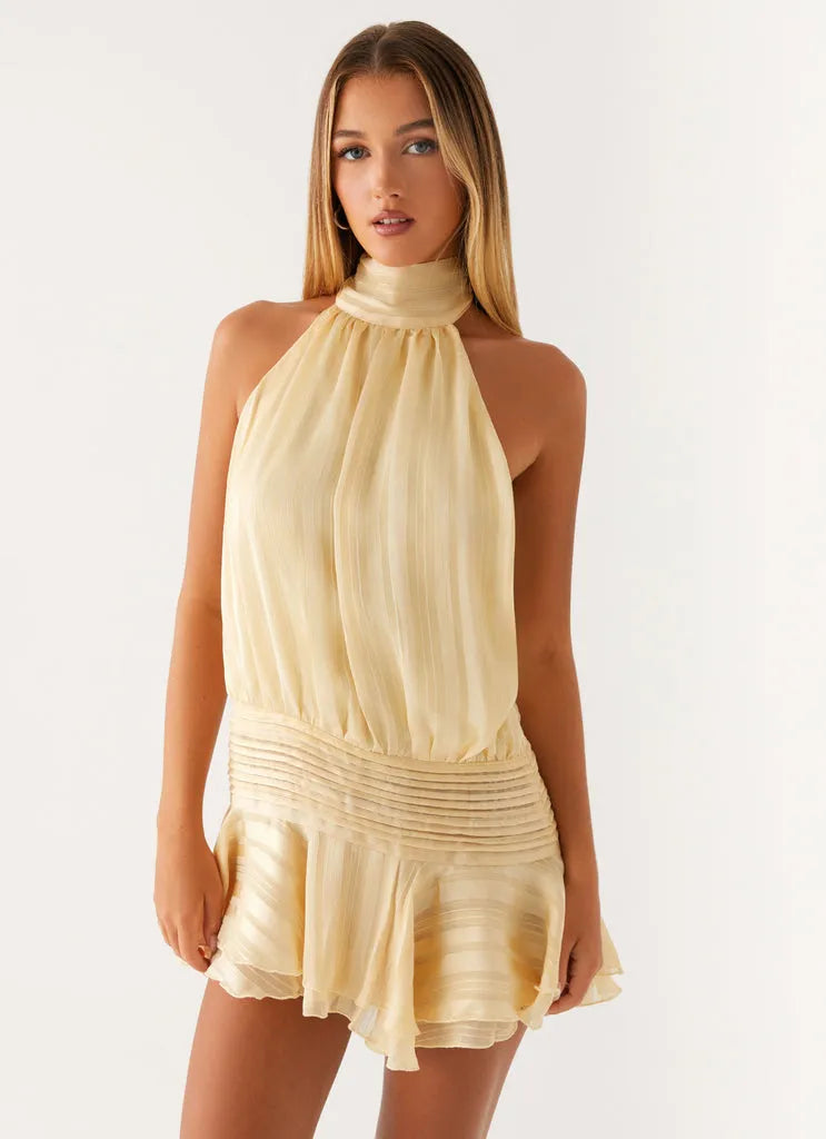 Willow Chiffon Mini Dress with Beaded Waist