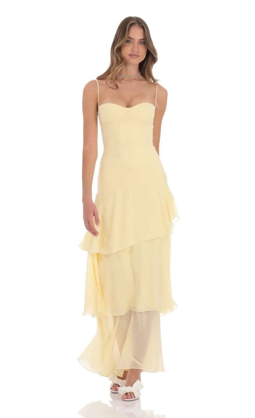 Soleria Soft Yellow Chiffon Maxi Dress