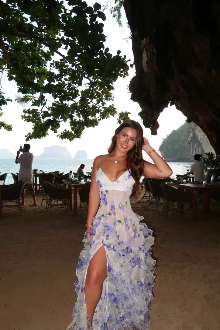 Ethereal Blue & Lilac Floral Gown