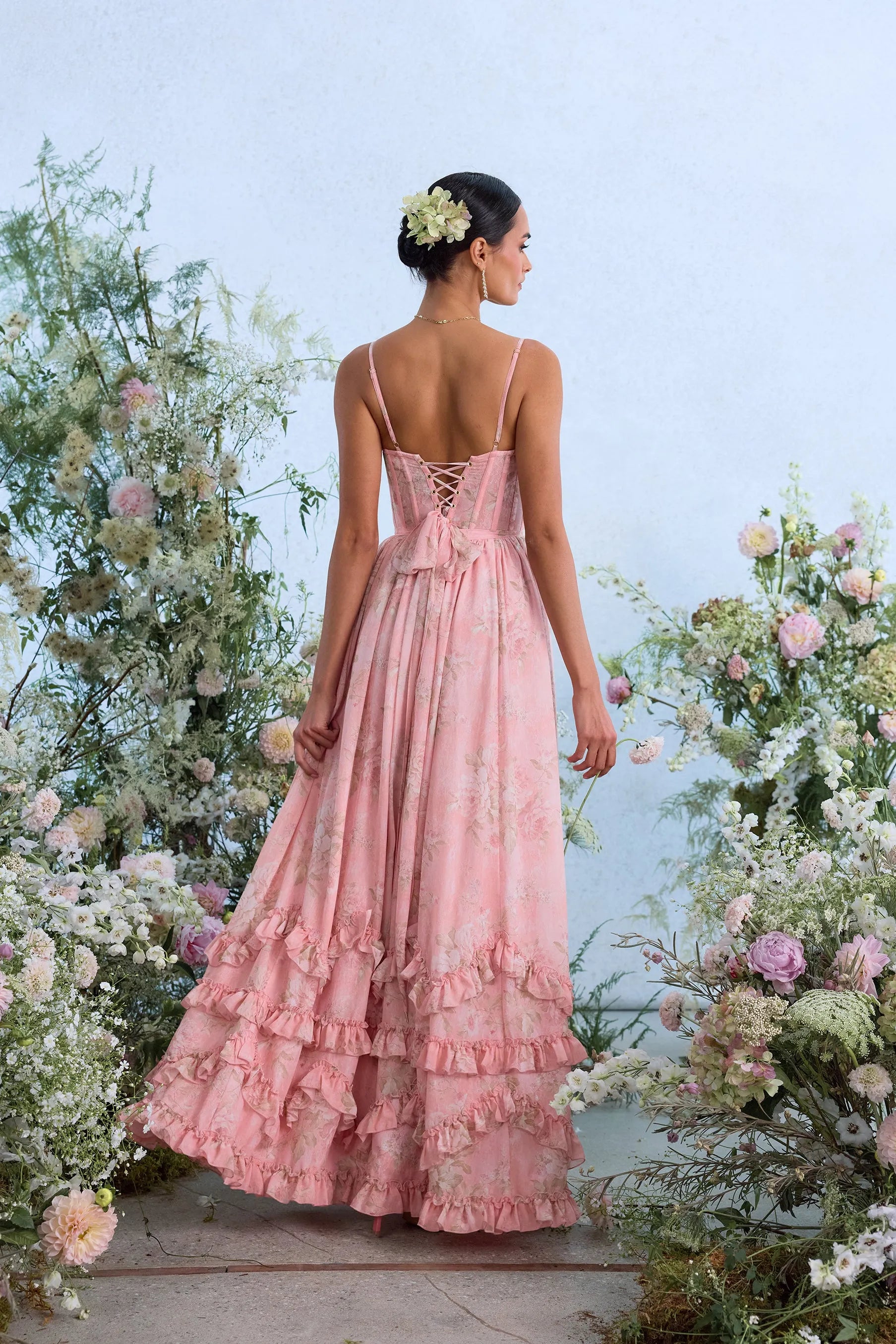 Victorian Roses Corset Gown | Chiffon & Lace | Back Bow