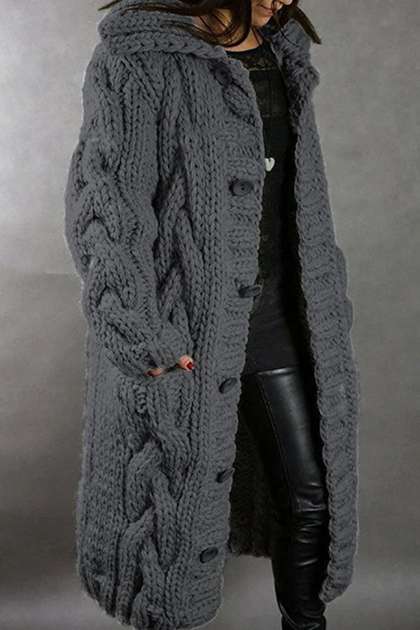 Thickened warm crochet long coat with pocket