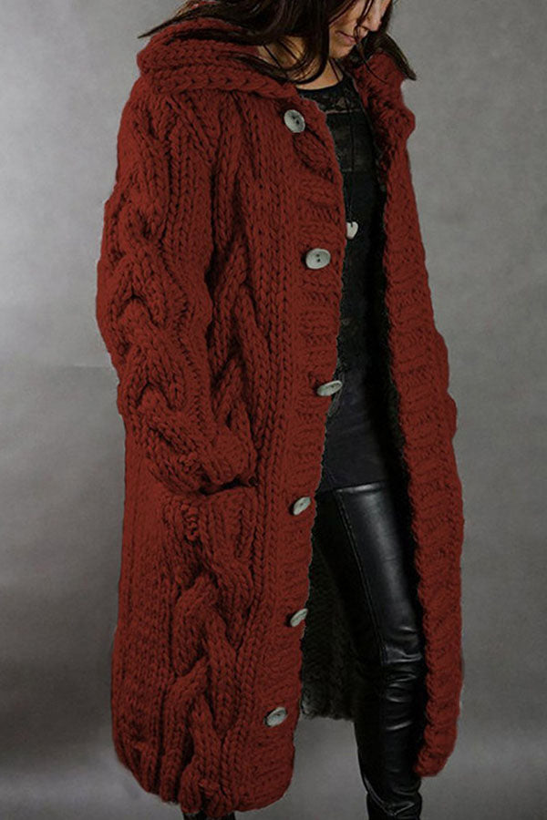 Thickened warm crochet long coat with pocket