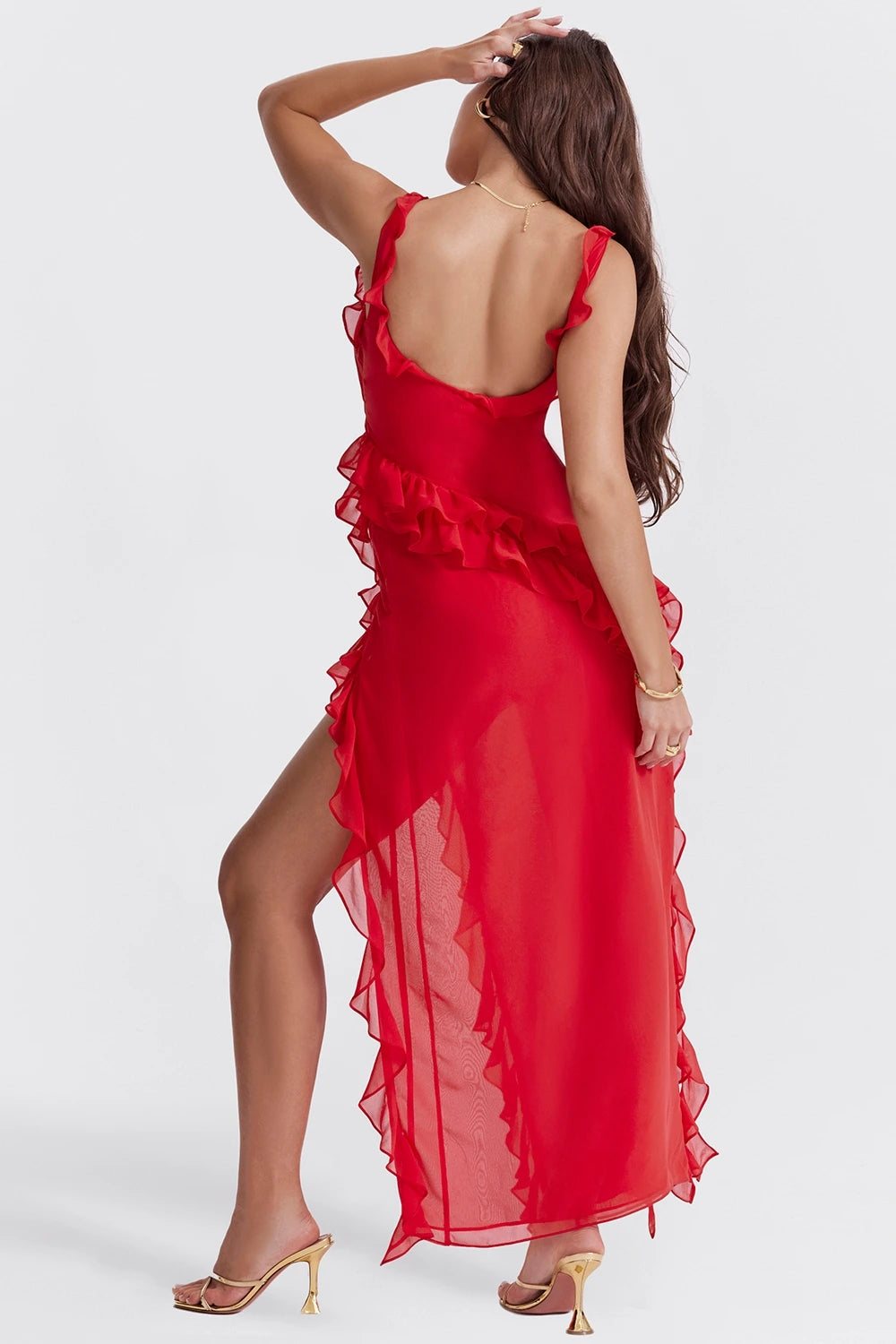 Flutter Sleeve Ruffle Maxi Dress