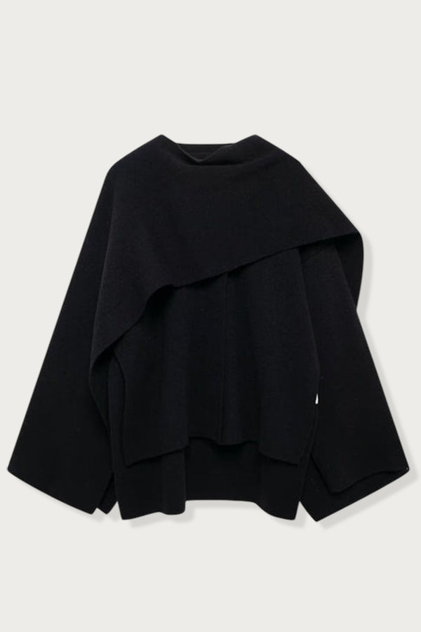 Asymmetric short sleeve scarf short knitted coat coat