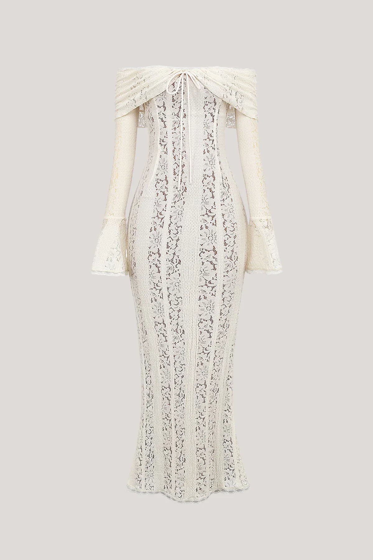 American Chic Lace Maxi Dress - Strapless Tail Skirt with Elegant Flared Sleeves