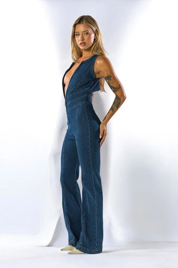 Heart Back Denim Jumpsuit