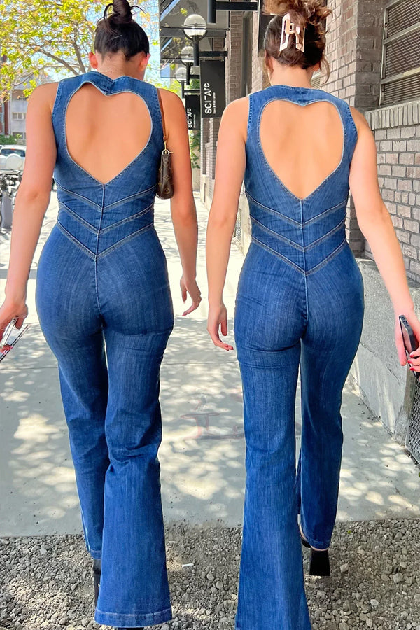 Heart Back Denim Jumpsuit