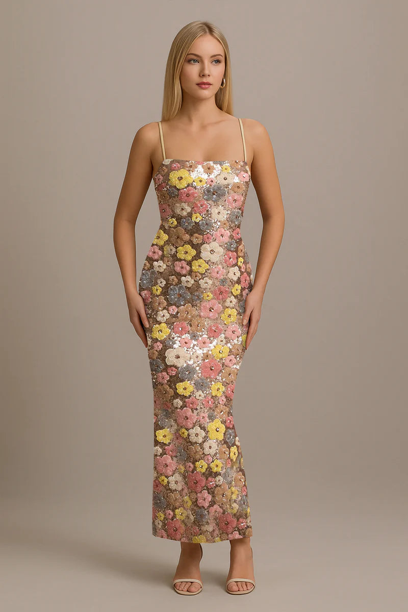 Floral Gingham Voile Dress - Romantic Lace-Up Back with Blooming Print for Spring