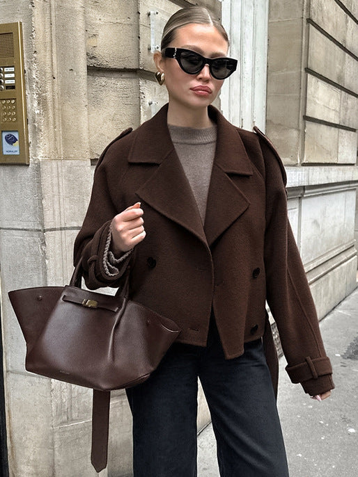 Timeless Elegance: Polyester Wool Blend Collared Coat