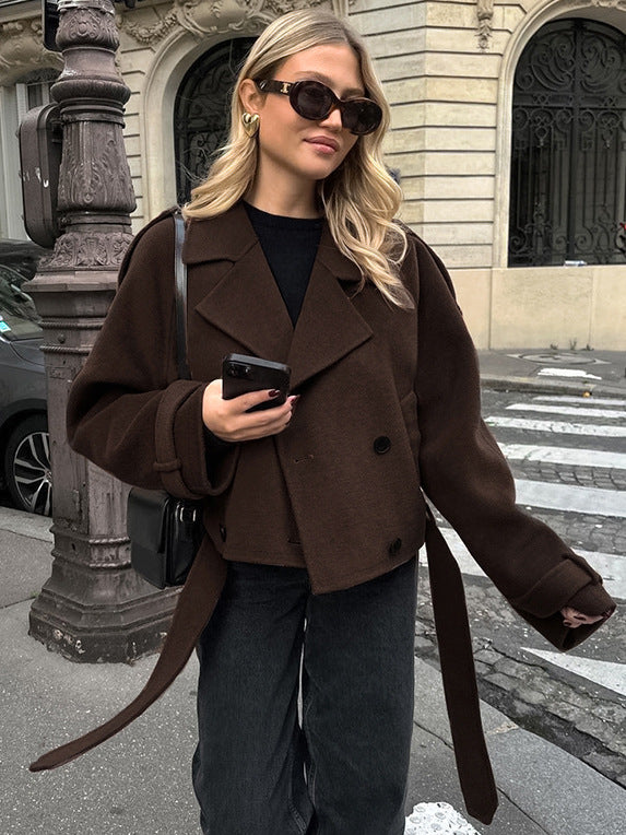 Timeless Elegance: Polyester Wool Blend Collared Coat