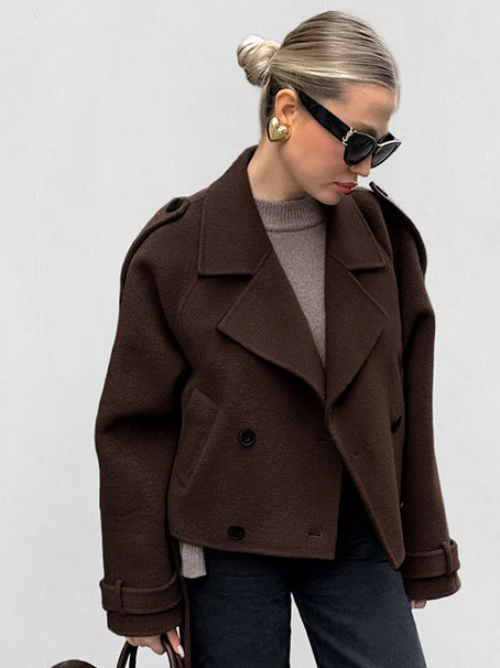 Timeless Elegance: Polyester Wool Blend Collared Coat