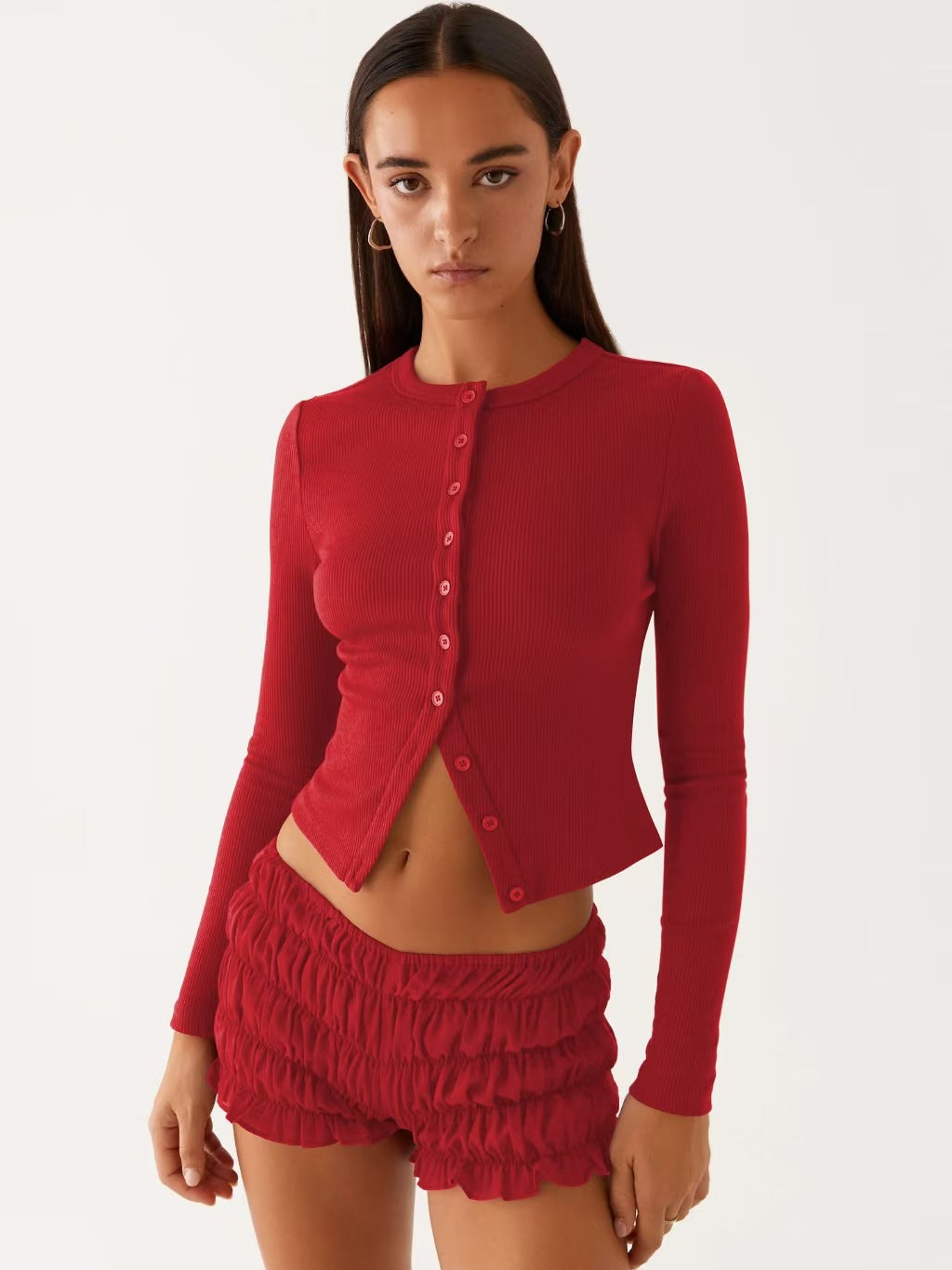 Sleek Street Style: Polyester Button-Up Cardigan