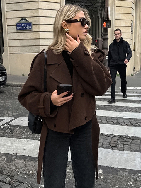 Timeless Elegance: Polyester Wool Blend Collared Coat
