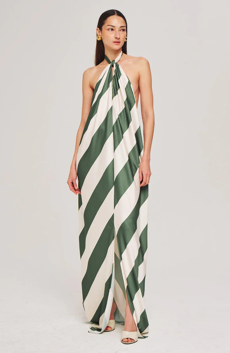 2025 Spring Floral Halter Maxi Dress - Vibrant Green with Casual Chic Flair